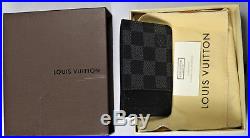 Louis Vuitton LV Damier Slim Wallet ID Credit Card Gray/Black Leather New w Box