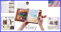 Luxury Watercolor Travel Set 36 Colors, Refillable Sketchbook & Dual-Tip Brush