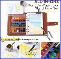 Luxury Watercolor Travel Set 36 Colors, Refillable Sketchbook & Dual-Tip Brush