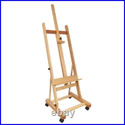Medium Wooden Studio H Frame Easel with Storage Tray and Wheels for Painting
