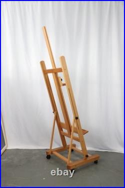 Medium Wooden Studio H Frame Easel with Storage Tray and Wheels for Painting