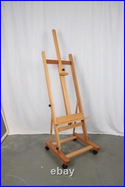 Medium Wooden Studio H Frame Easel with Storage Tray and Wheels for Painting