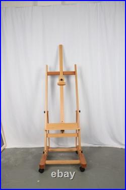 Medium Wooden Studio H Frame Easel with Storage Tray and Wheels for Painting
