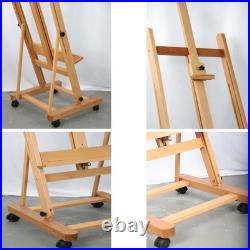 Medium Wooden Studio H Frame Easel with Storage Tray and Wheels for Painting