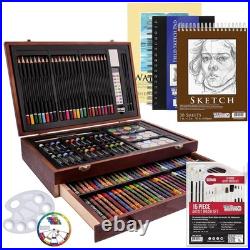 Mega Wood Box Art Set 24 Watercolors, Oil Pastels, Pencils