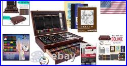 Mega Wood Box Art Set 24 Watercolors, Oil Pastels, Pencils