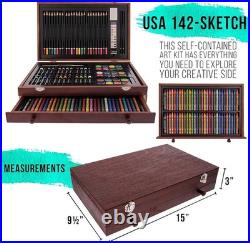 Mega Wood Box Art Set 24 Watercolors, Oil Pastels, Pencils