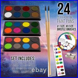 Mega Wood Box Art Set 24 Watercolors, Oil Pastels, Pencils