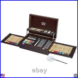 Mixed Media Art Set 115 Pc Wooden Case, Pencils, Pastels, Paints, Brushes