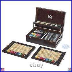 Mixed Media Art Set 115 Pc Wooden Case, Pencils, Pastels, Paints, Brushes