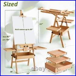 Multi-Function Beech Wood Art Easel for Painting, Flat Desk Easel Stand Foldab