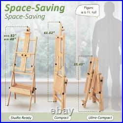 Multi-Function Beech Wood Art Easel for Painting, Flat Desk Easel Stand Foldab