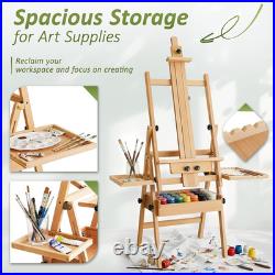 Multi-Function Beech Wood Art Easel for Painting, Flat Desk Easel Stand Foldab
