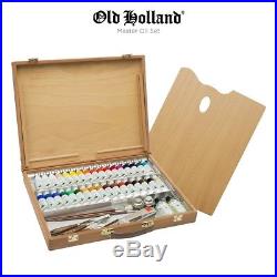 Old Holland Master's Oil Paint Color Set with Box Palette Knives Brushes Mediums