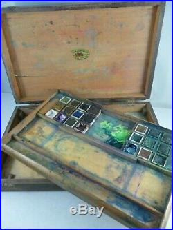 Old WINSOR and NEWTON Artists' watercolour paint work box + REEVES pastel sets