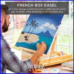Portable 32Pc French Easel Kit for Beginners Wood Tripod, Paints & Canvases