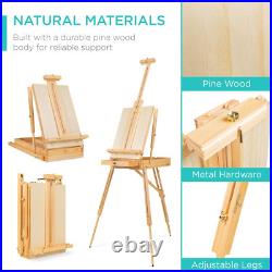 Portable 32Pc French Easel Kit for Beginners Wood Tripod, Paints & Canvases