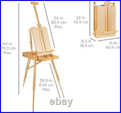Portable 32Pc French Easel Kit for Beginners Wood Tripod, Paints & Canvases