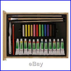 Portable Easel Acrylic Artist Oil Paint Art Set 62 Piece Wood Box Kit Gift New