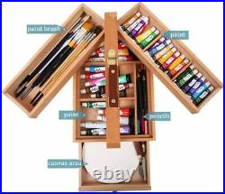 Portable Foldable Multi Function Wood Storage Box, Compartments for Art Supplies