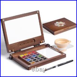 Portable Paint Set, Solid Wood Palette with 24 Colors, No. 12 Travel Brush, C Portable Paint Set, Solid Wood Palette with 24 Colors, No. 12 Travel Brush, C