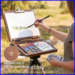 Portable Paint Set, Solid Wood Palette with 24 Colors, No. 12 Travel Brush, C