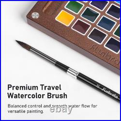 Portable Paint Set, Solid Wood Palette with 24 Colors, No. 12 Travel Brush, C