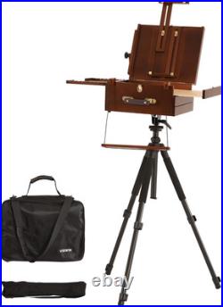 Portable Plein Air Easel, Pochade Box with Aluminum Tripod & 2 Nylon Carry Bags