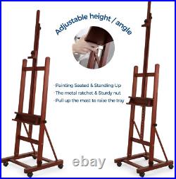 Premium Beech Wood H Frame Easel 75-146 with Storage Tray & Wheels