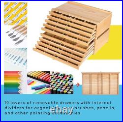Premium Beech Wood Pencil Box 10 Drawers for Effortless Art Supply Organization