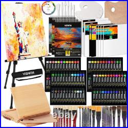 Professional All-In-One Art Painting Kit with Aluminum & Beech Wood Easel, 96 Ac