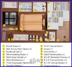 Professional Art Set with French Easel and Acrylic Paint Kit