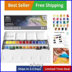 Professional Watercolor Paint Set, Lightweight Metal Box, 24 Half Pan