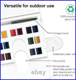 Professional Watercolor Paint Set, Lightweight Metal Box, 24 Half Pan