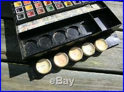 Rare Old Reeves Watercolour Tin Metal Box'patent Pending' Ceramic ½ Pans Field