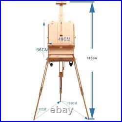 Red Beech Portable Rolling Sketch Box Oil Painting Easel with Palette Wood Color