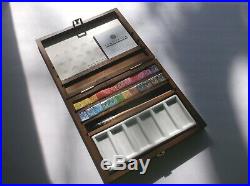 SENNELIER 24 Half Pan Watercolor Wood Box Set with Porcelain Palette Quill Brush
