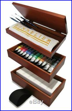 SENNELIER Artist Watercolor Tubes Wood Box Set w Porcelain Palette Raphael Brush