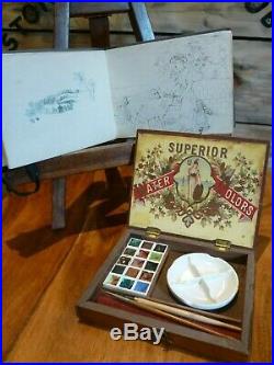 SUPERB antique REEVES Artists Watercolour paintbox circa 1920's with sketch book