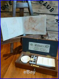 SUPERB antique ROWNEY & Co Artists Watercolour paintbox 1920's with sketch book