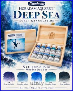 Schmincke Horadam Deep Sea Super Granulation Watercolor Set 5 x 15ml Wooden Box