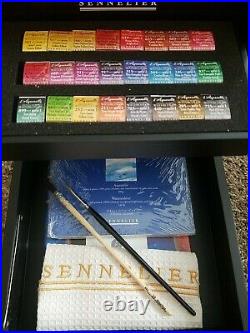 Sennelier 24 Watercolor Half Pans in Wooden Waterfall Box Set! NEW