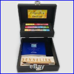 Sennelier Watercolors Black Wooden Box Set Of 24 Half Pans And Accessories