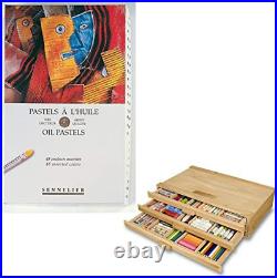 Senneliers Artist 48Pc Oil Pastel Set, Includes 3 Drawer Wood Storage Box, Assor