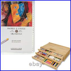 Senneliers Artist 48Pc Oil Pastel Set, Includes 3 Drawer Wood Storage Box, Assor