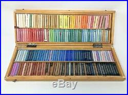Set of 185 vintage Yarka Handmade Artist's Pastels in the 2-tray wooden box