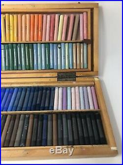 Set of 185 vintage Yarka Handmade Artist's Pastels in the 2-tray wooden box