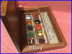 Small antique wooden box of REEVES water colours. No 27. Dates Circa 1911