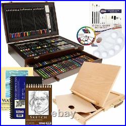 US Art Supply 142 Piece Mega Art Creativity Set in Wood Box Set, Wood Desk Easel