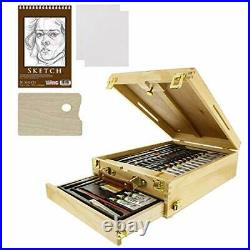 US Art Supply 91-Piece Wood Box Easel Painting Set- Box Easel Acrylic & Oil P